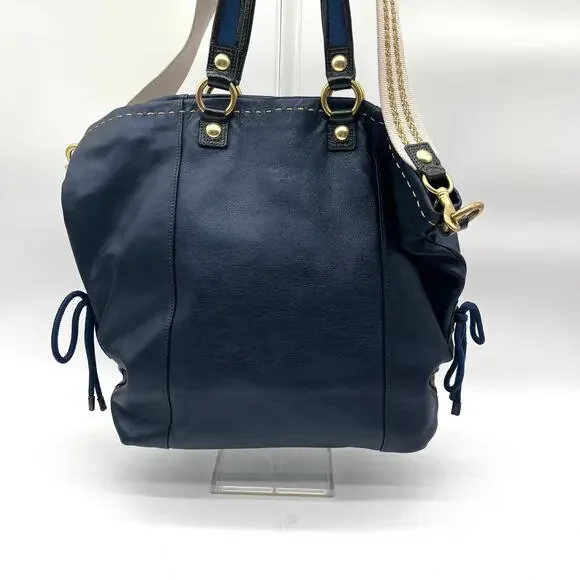 Coach Poppy Leather Tote Bag, Blue, Cinched Sides - Picture 9 of 11